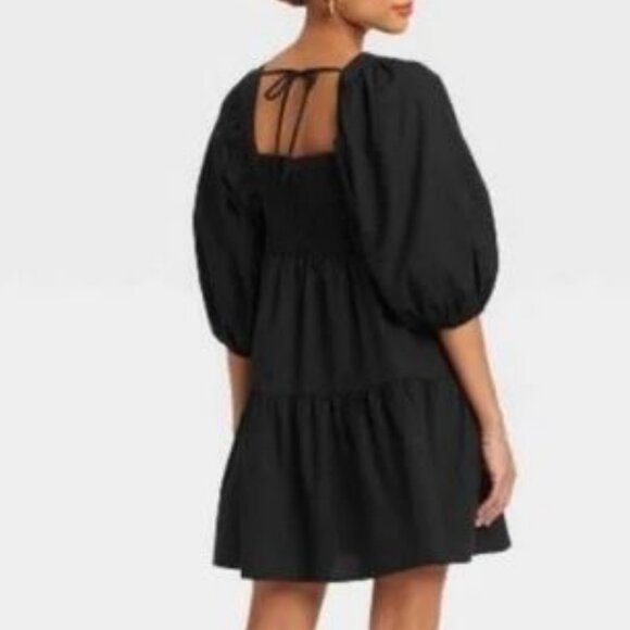 A New Day Black Mini Dress with Puff Sleeves and Square Neck Size Small NWT - Picture 3 of 10